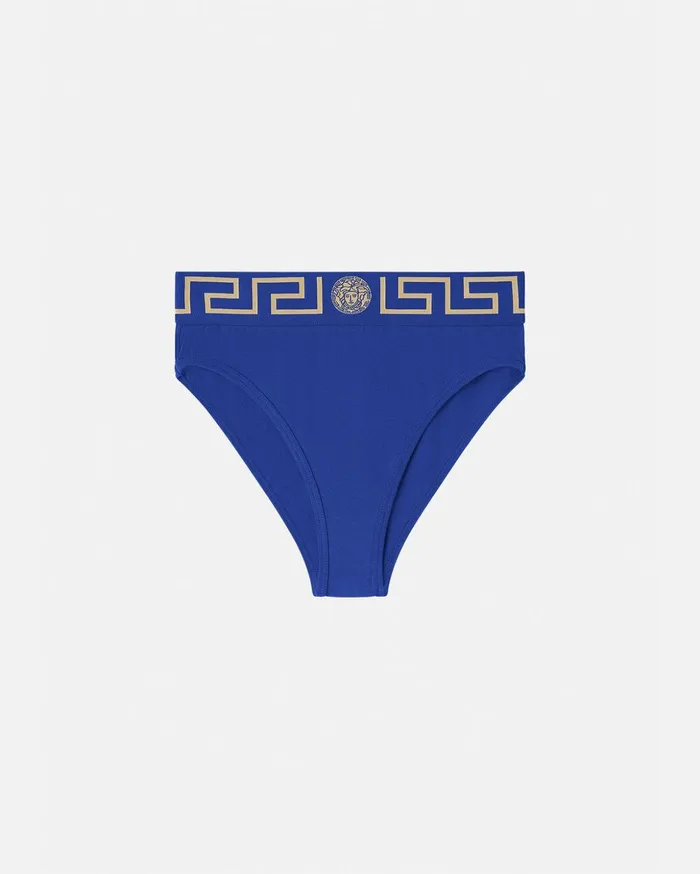 Versace Greca Border High Waist Briefs Blue Women Bras and Briefs