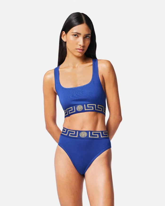 Versace Greca Border High Waist Briefs Blue Women Bras and Briefs