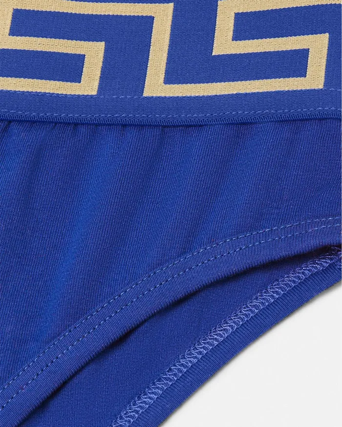 Versace Greca Border High Waist Briefs Blue Women Bras and Briefs