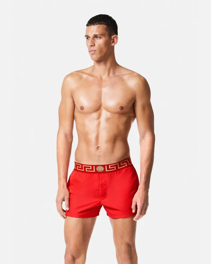 Versace Greca Border Swim Shorts Red Men Swimsuits