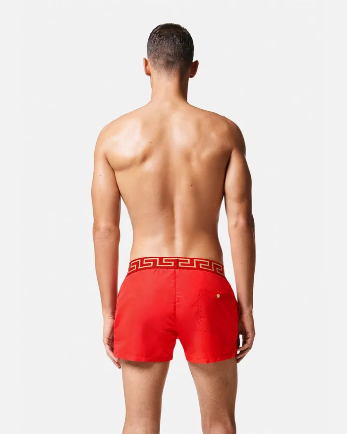 Versace Greca Border Swim Shorts Red Men Swimsuits