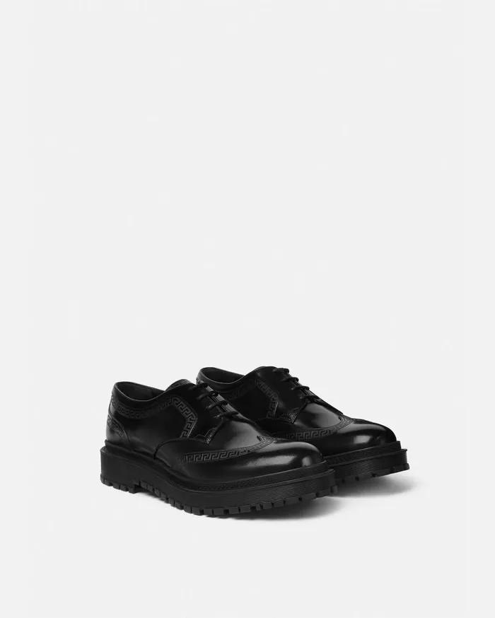 Versace Greca Derby Shoes Black Men Derby Shoes