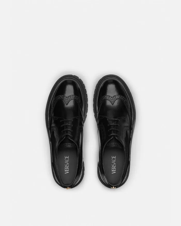 Versace Greca Derby Shoes Black Men Derby Shoes
