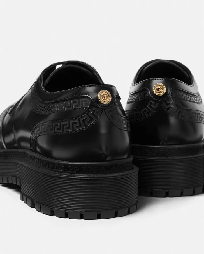 Versace Greca Derby Shoes Black Men Derby Shoes