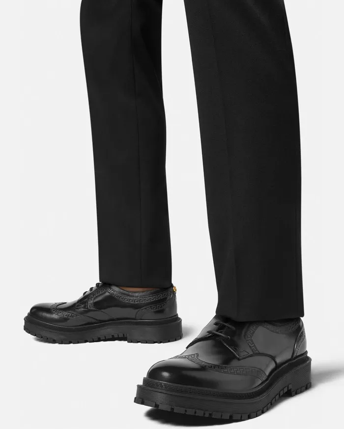 Versace Greca Derby Shoes Black Men Derby Shoes