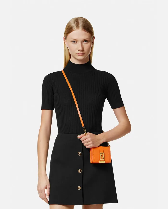 Versace Greca Goddess Chain Wallet Orange Women Wallets