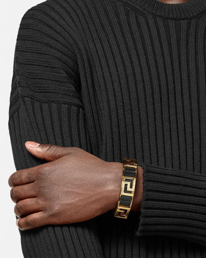 Versace Greca Goddess Leather Bracelet Black Women Bracelets