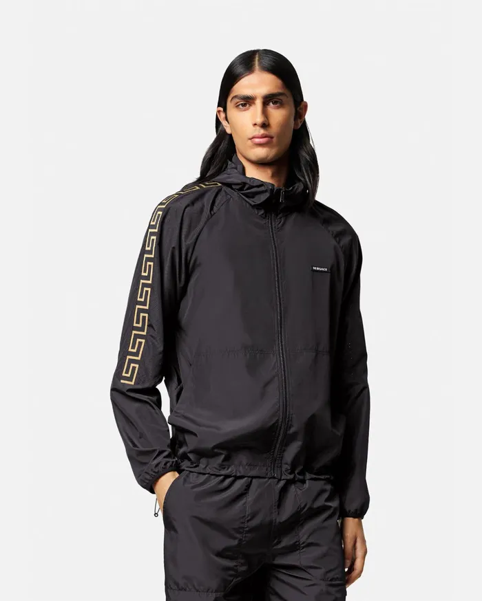 Versace Greca Nylon Gym Track Jacket Black Men Activewear