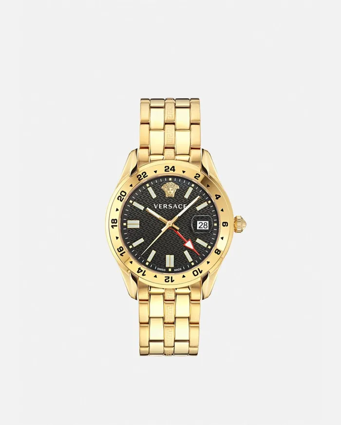 Versace Greca Time Gmt Watch Gold Men Watches