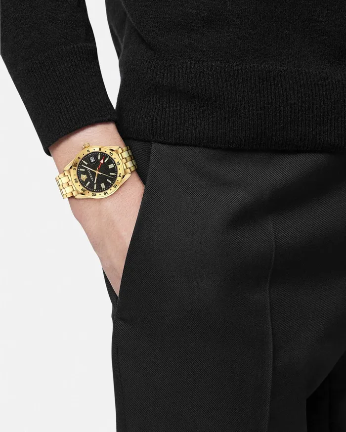 Versace Greca Time Gmt Watch Gold Men Watches