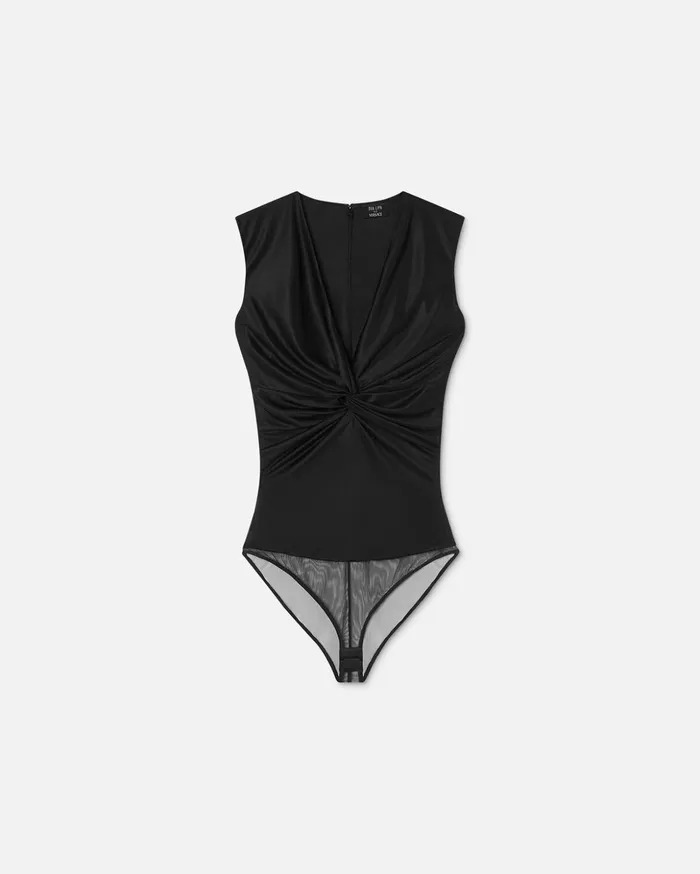 Versace Knotted Bodysuit Black Women Blouses and Tops