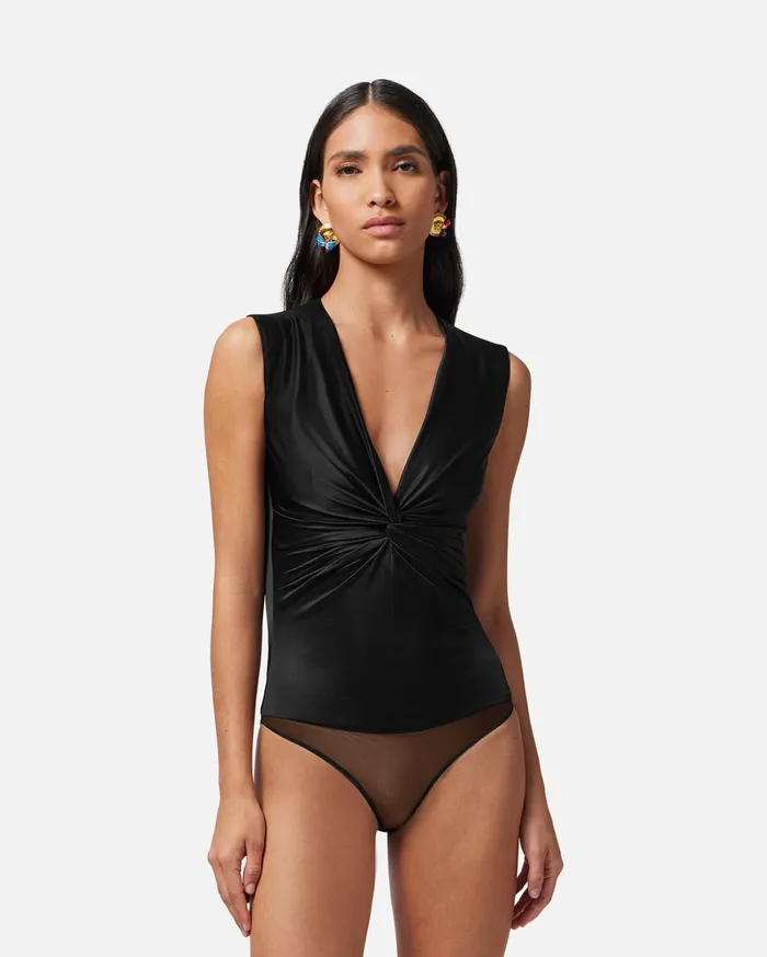 Versace Knotted Bodysuit Black Women Blouses and Tops