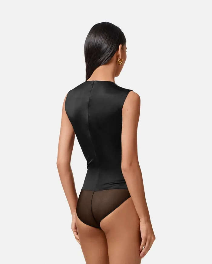 Versace Knotted Bodysuit Black Women Blouses and Tops