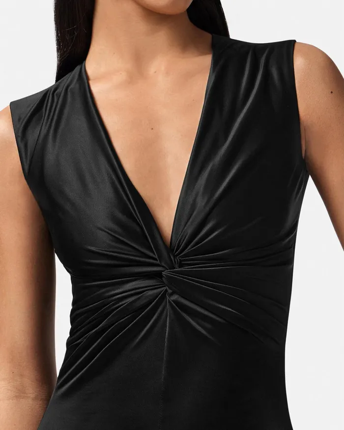 Versace Knotted Bodysuit Black Women Blouses and Tops