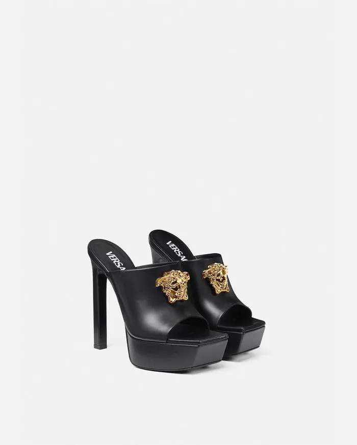 Versace La Medusa Platform Mules Black Women Sandals