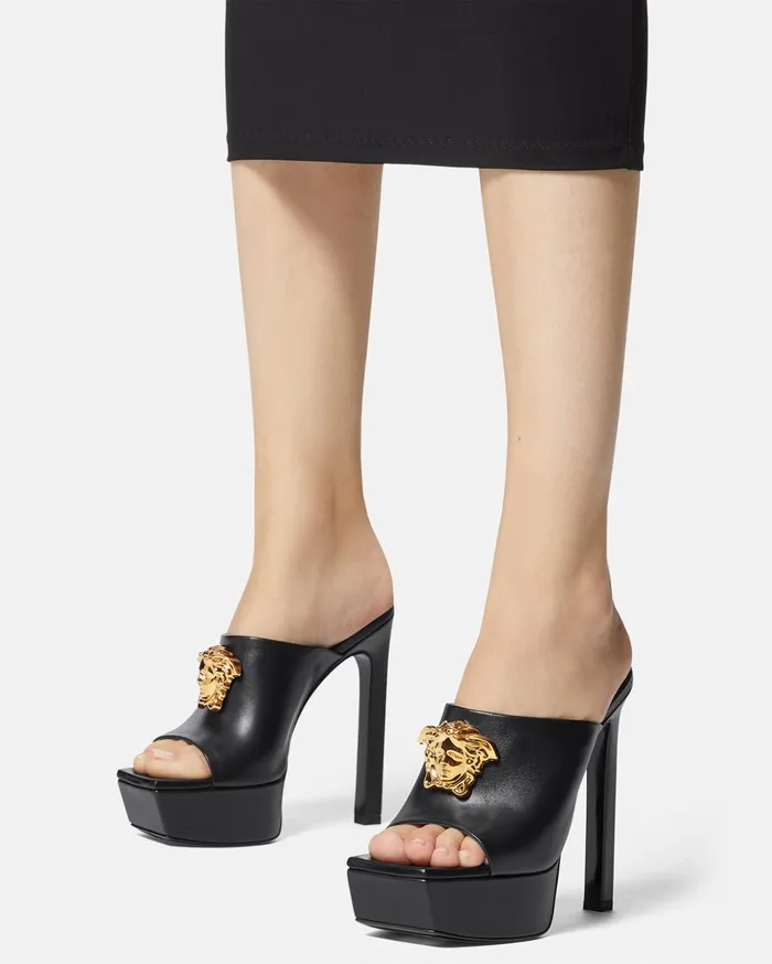 Versace La Medusa Platform Mules Black Women Sandals