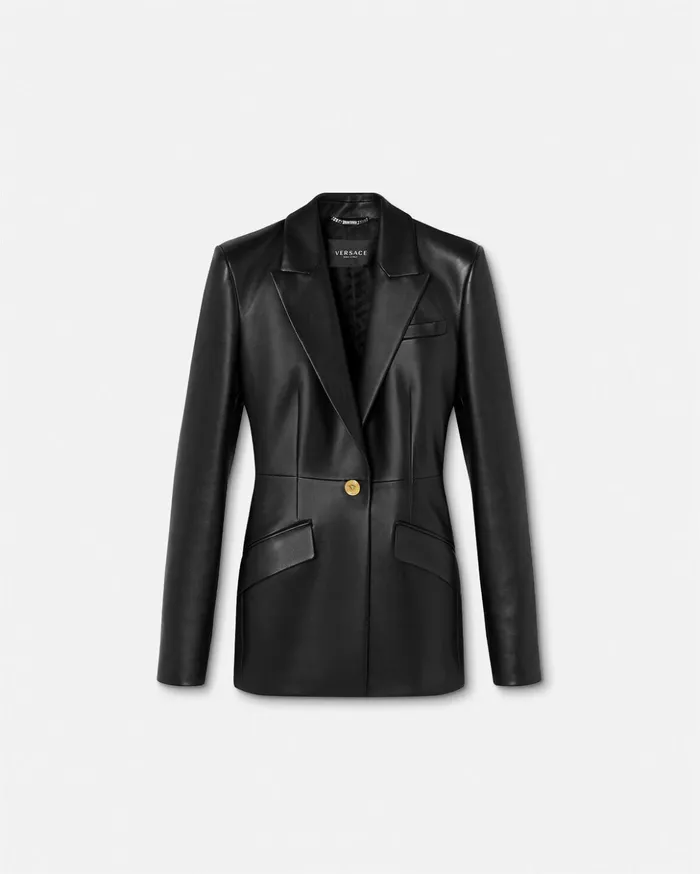 Versace Leather Blazer Black Women Jackets and Coats