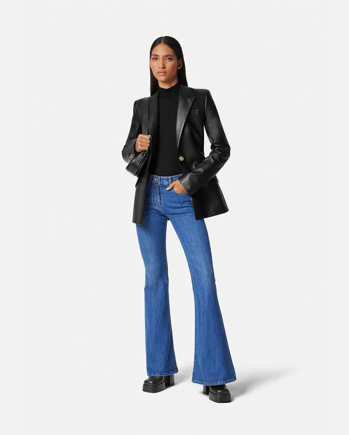 Versace Leather Blazer Black Women Jackets and Coats