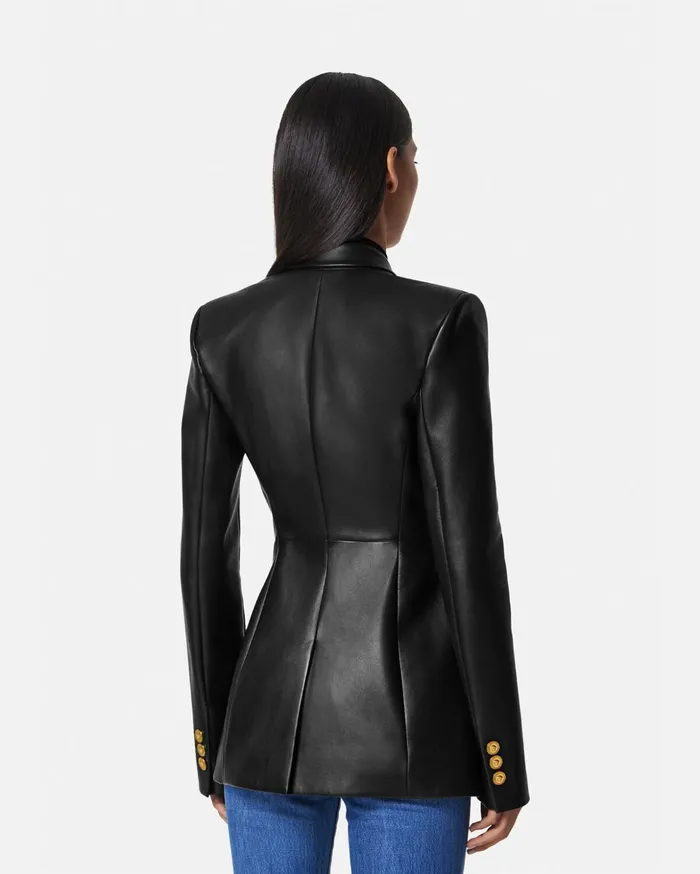 Versace Leather Blazer Black Women Jackets and Coats