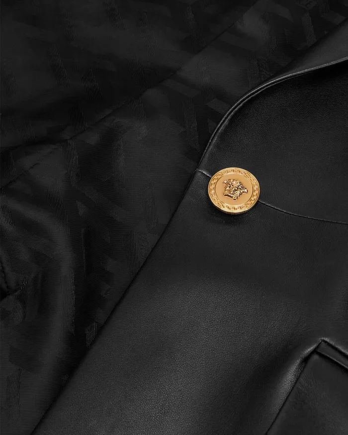 Versace Leather Blazer Black Women Jackets and Coats