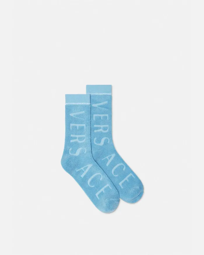 Versace Logo Towel Socks Light Blue WomenMen Socks