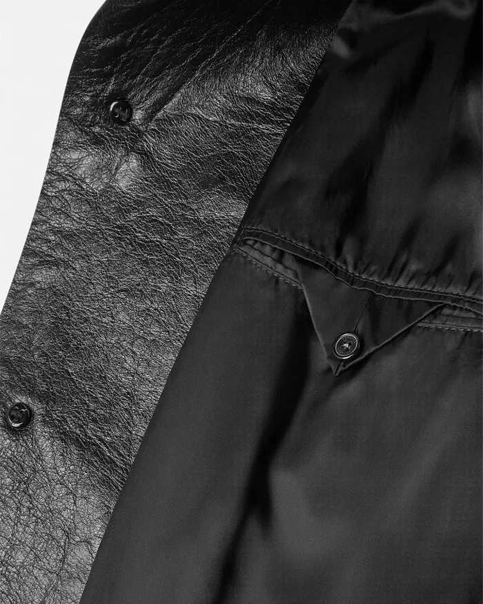 Versace Long Leather Coat Black Men Jackets and Coats