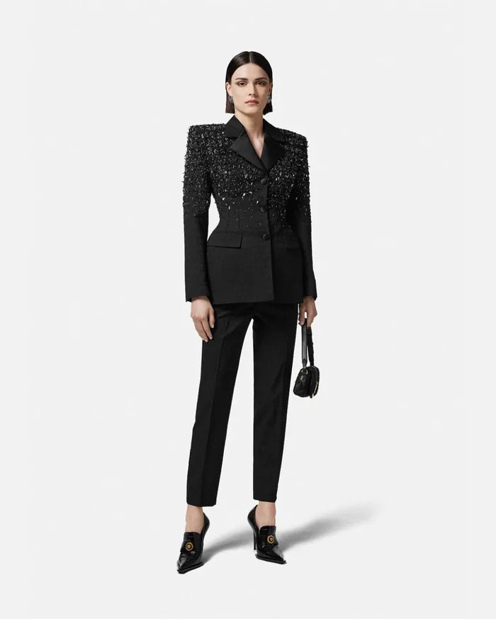 Versace Medusa 03995 CrocJacquard Pants Black Women Suits