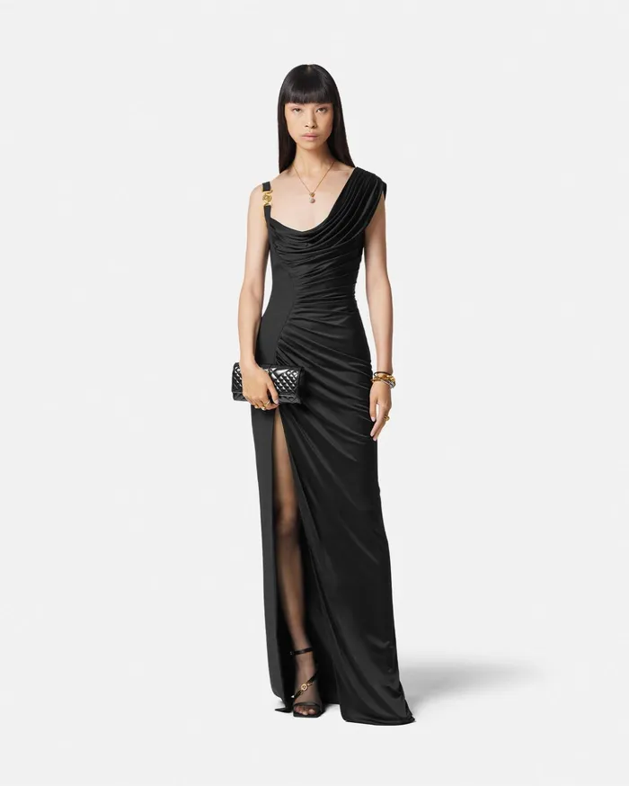 Versace Medusa 03995 Draped Gown Black Women Dresses