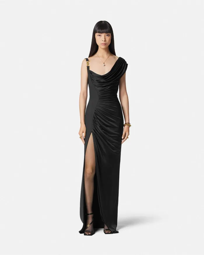 Versace Medusa 03995 Draped Gown Black Women Dresses