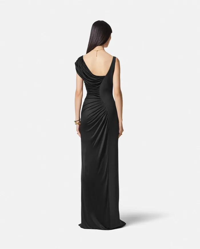 Versace Medusa 03995 Draped Gown Black Women Dresses