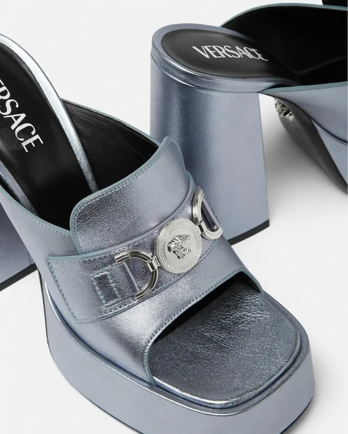 Versace Medusa 03995 Platform Mules Light Blue Women Sandals