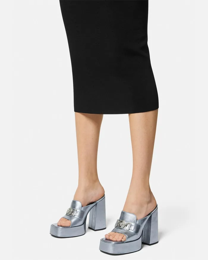 Versace Medusa 03995 Platform Mules Light Blue Women Sandals