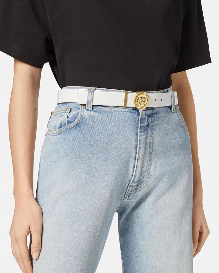 Versace Medusa Biggie Leather Belt White Women Belts