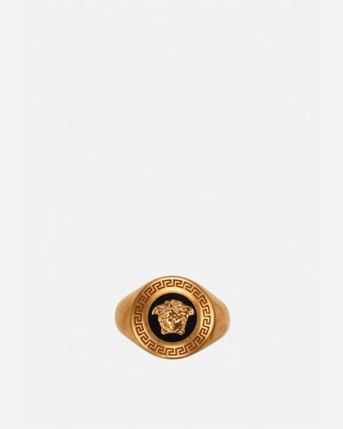 Versace Medusa Enamel Signet Ring Blackgold Women Rings