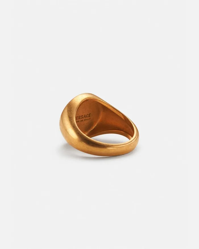 Versace Medusa Enamel Signet Ring Blackgold Women Rings