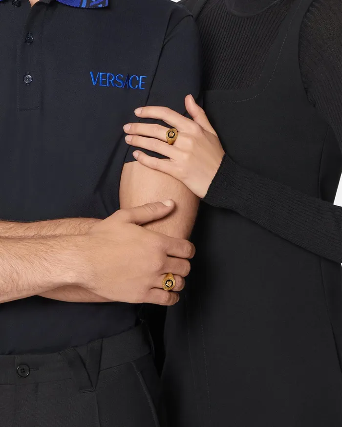 Versace Medusa Enamel Signet Ring Blackgold Women Rings