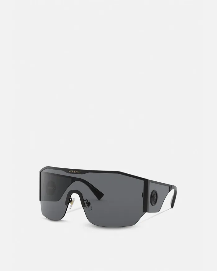 Versace Medusa Halo Shield Sunglasses Black WomenMen Sunglasses