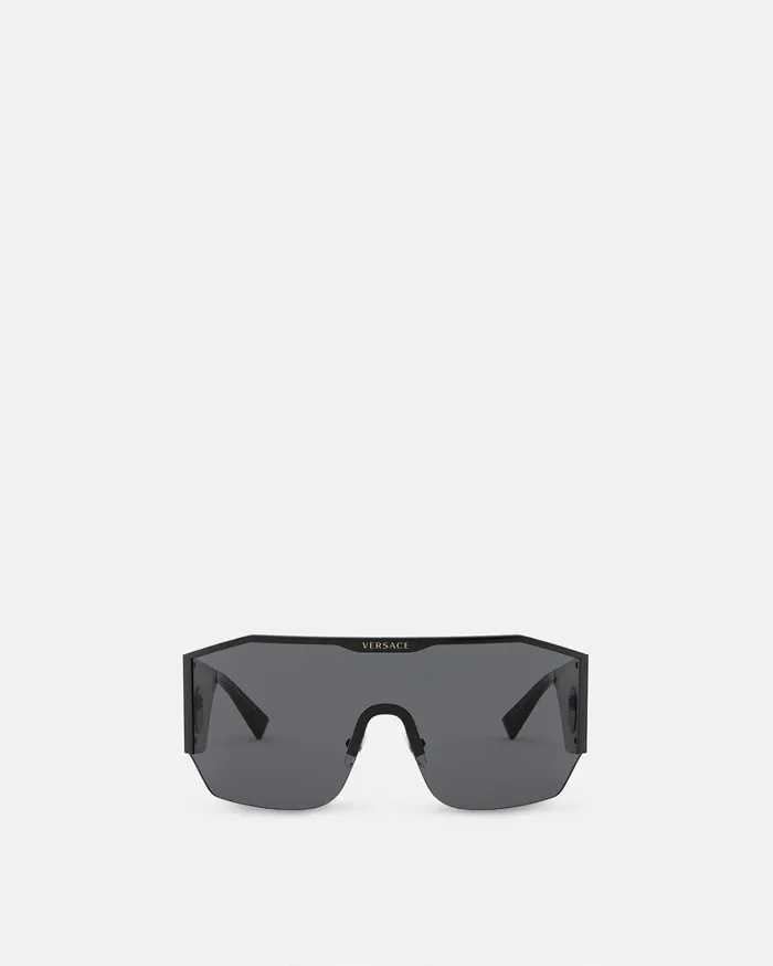 Versace Medusa Halo Shield Sunglasses Black WomenMen Sunglasses