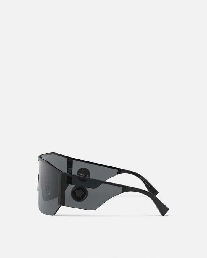 Versace Medusa Halo Shield Sunglasses Black WomenMen Sunglasses
