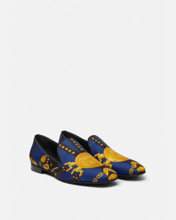 Versace Medusa Saddle Silk Slippers Multicolor Men Loafers and Slippers