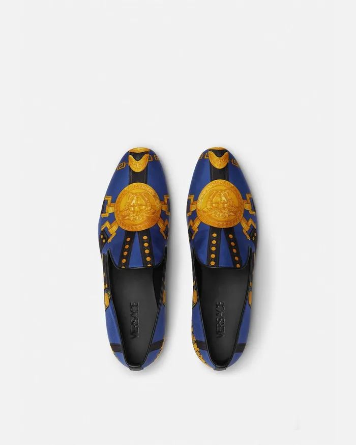 Versace Medusa Saddle Silk Slippers Multicolor Men Loafers and Slippers