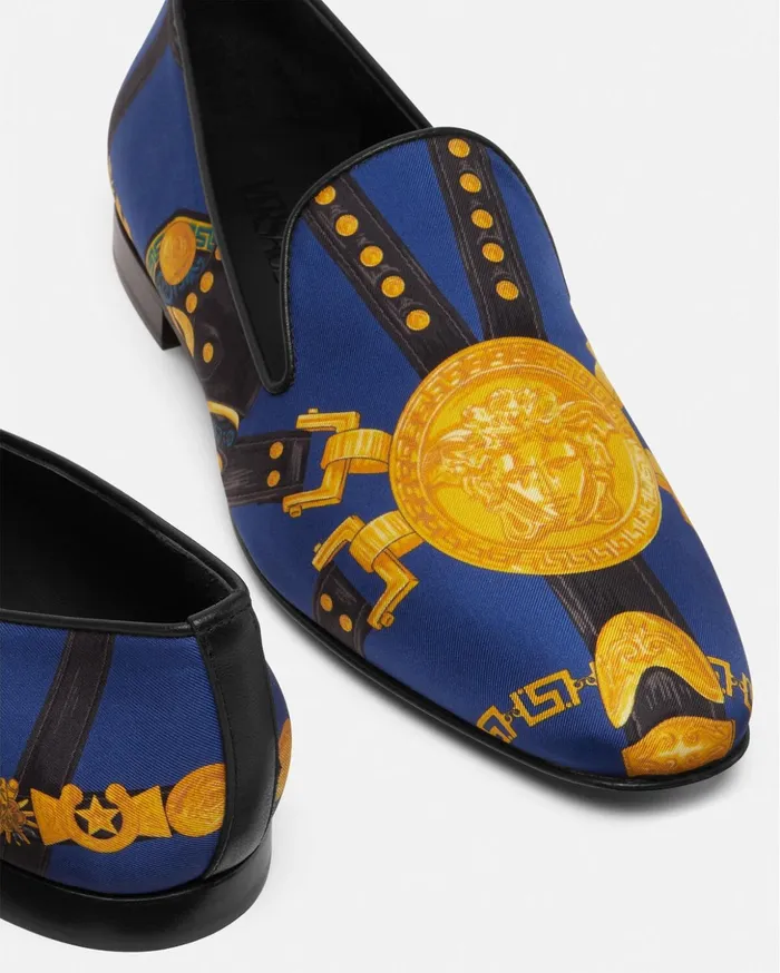 Versace Medusa Saddle Silk Slippers Multicolor Men Loafers and Slippers