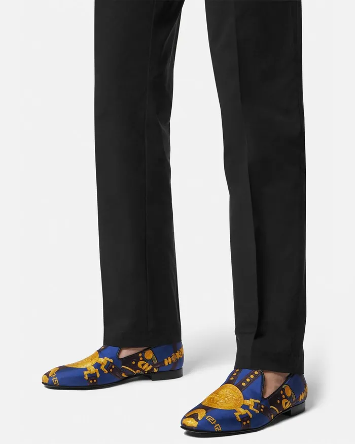 Versace Medusa Saddle Silk Slippers Multicolor Men Loafers and Slippers