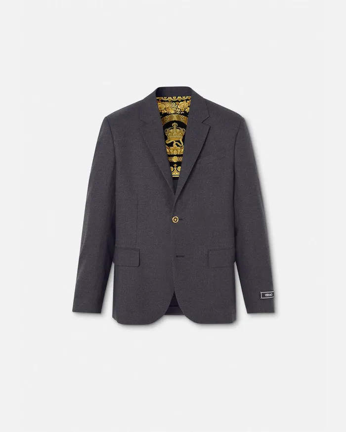 Versace Medusa Saddle SingleBreasted Blazer Gray Men Jackets and Coats