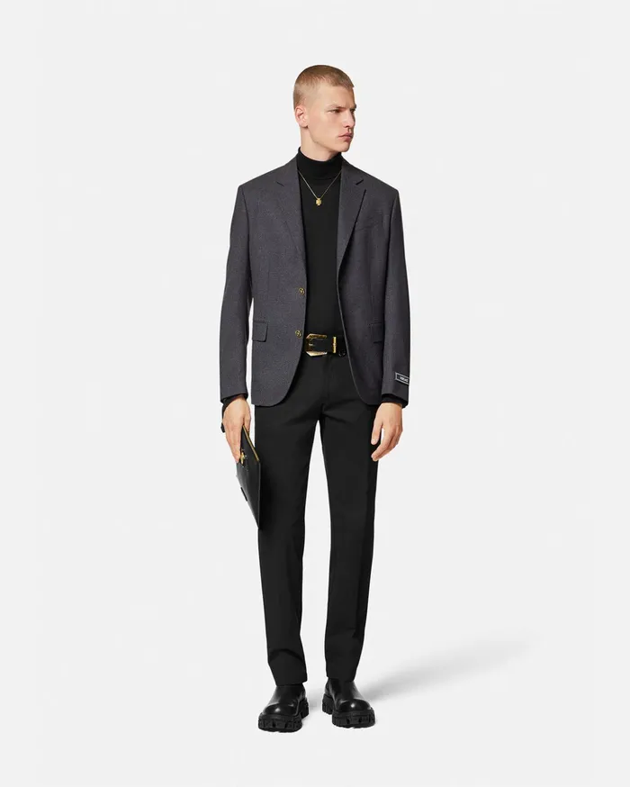 Versace Medusa Saddle SingleBreasted Blazer Gray Men Jackets and Coats