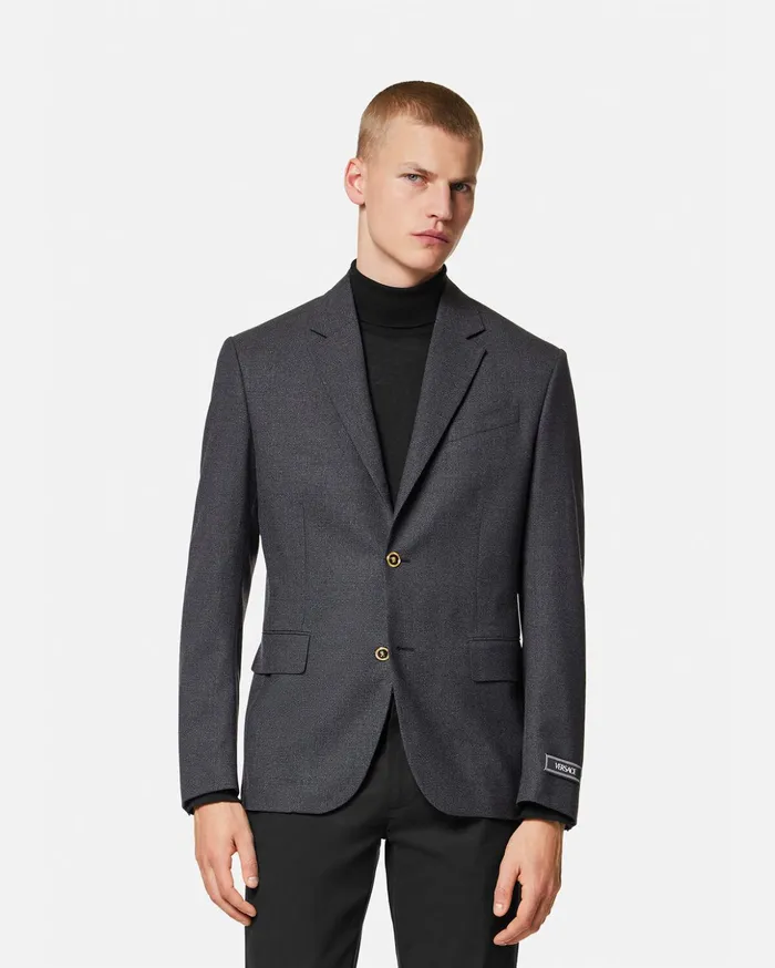 Versace Medusa Saddle SingleBreasted Blazer Gray Men Jackets and Coats