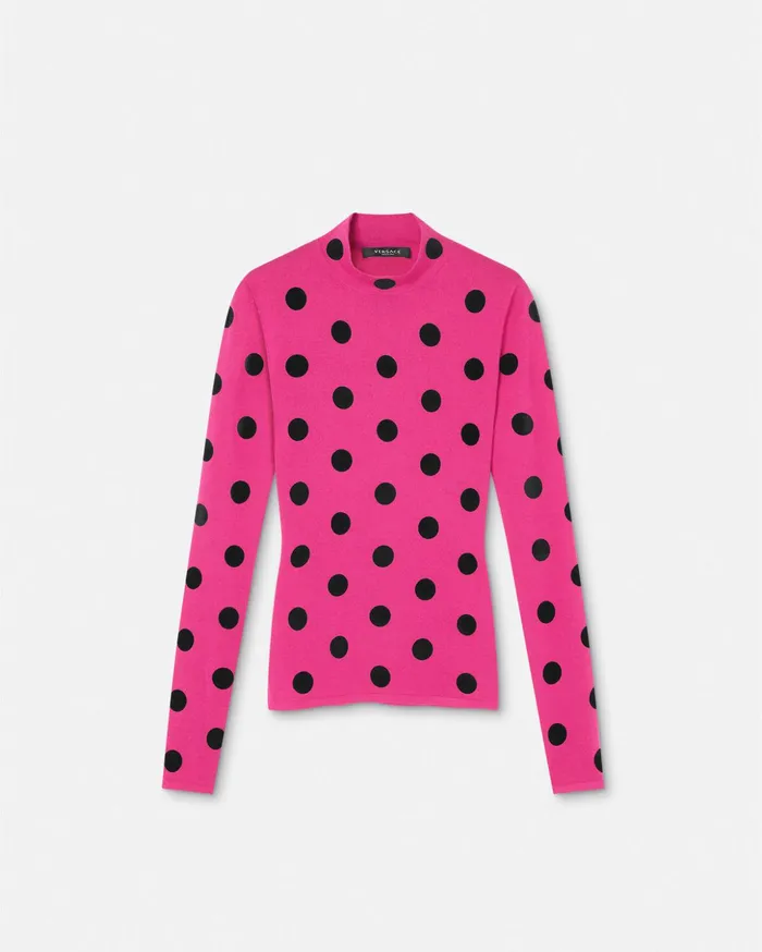 Versace Polka Dot Turtleneck Sweater Fuchsia Women Knitwear