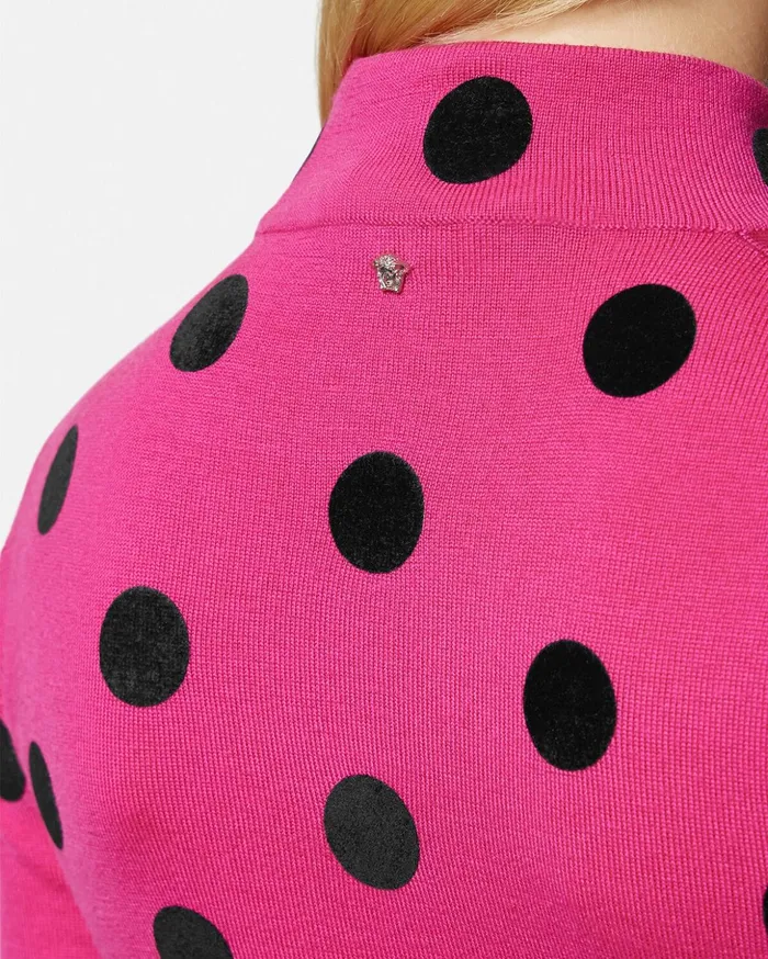 Versace Polka Dot Turtleneck Sweater Fuchsia Women Knitwear