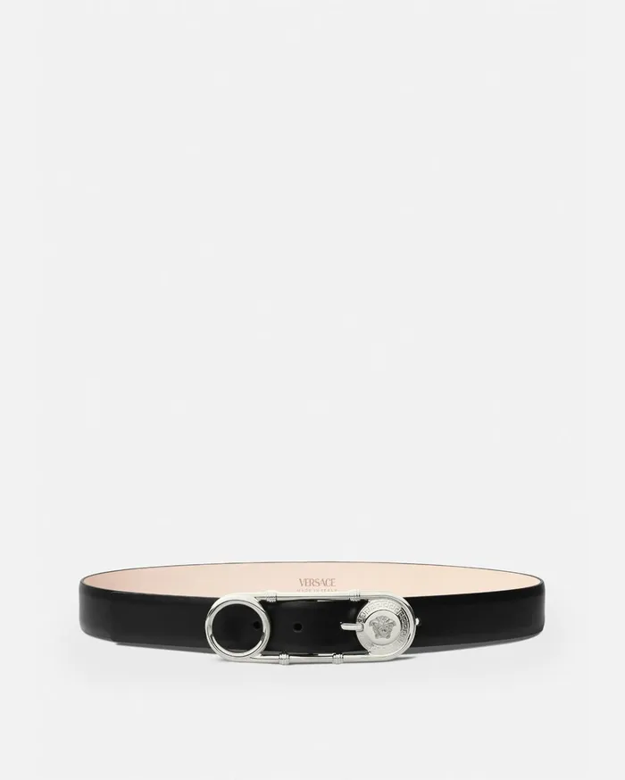 Versace Safety Pin Leather Belt Blacksilver Women Belts