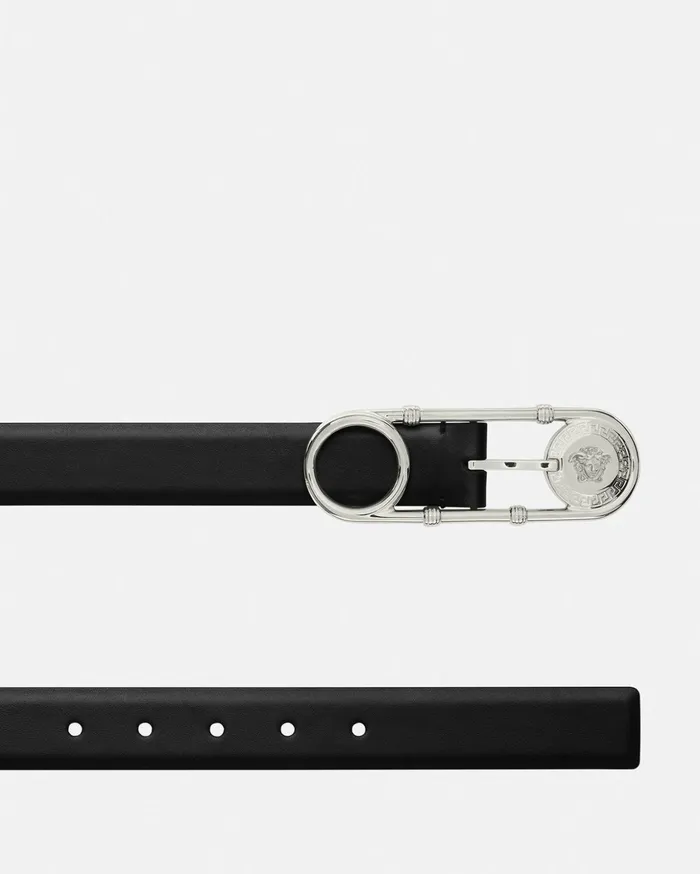 Versace Safety Pin Leather Belt Blacksilver Women Belts